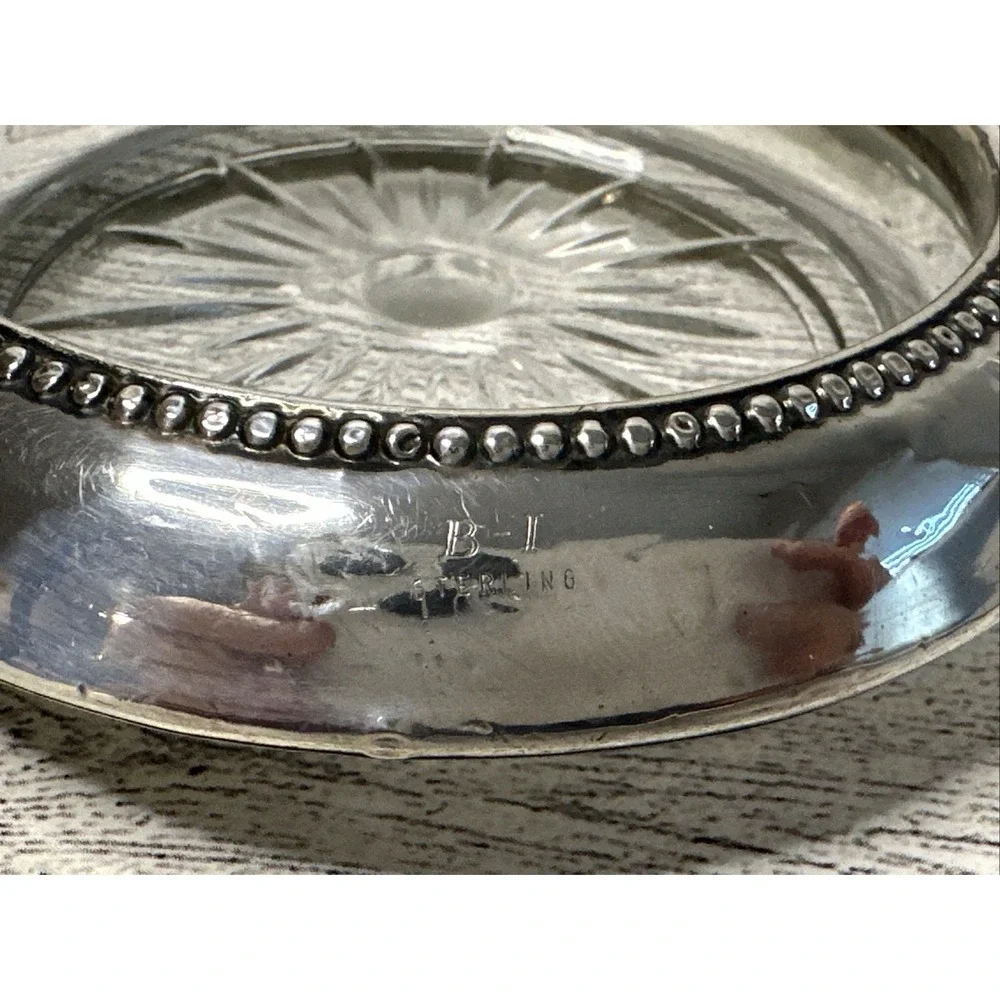 Set Of 4 B.I./ Frank M. Whiting STERLING SILVER Beaded Rim Coasters STARBURST